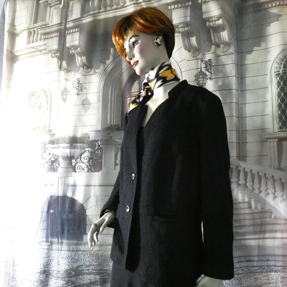 Talbots Size 22WP Women’s Petite Black Boucle Blazer Wool Mix Stand Up Collar - Picture 2 of 10